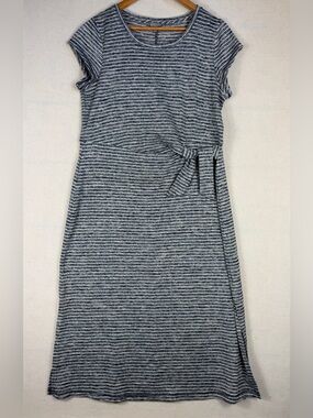 T by Talbots Striped Tie Waist Midi Dress Blue White Short Sleeve XL Petite